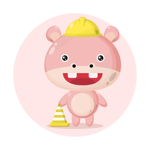 Logo De Personnage Mignon Constructeur Hippopotame