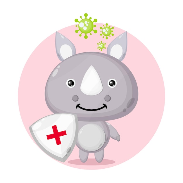 Logo De Personnage Mignon De Protection Contre Les Virus Rhinocéros