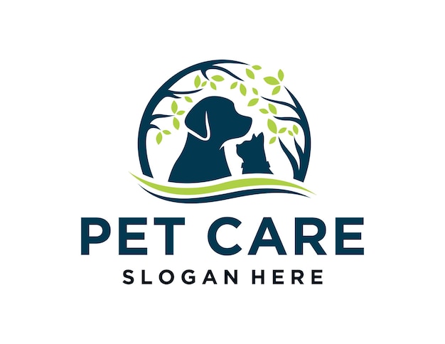 Vecteur le logo de pet care design a été créé à l'aide de l'application corel draw avec un fond blanc