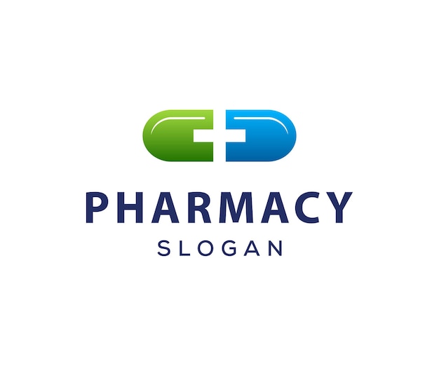 Logo de la pharmacie. Pilule moderne, modèle de logo de drogue.