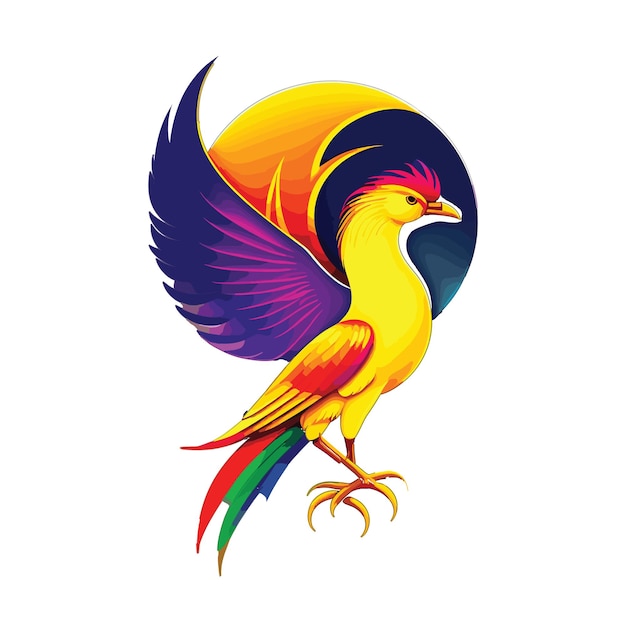 Vecteur logo phoenix oiseau avec soleil