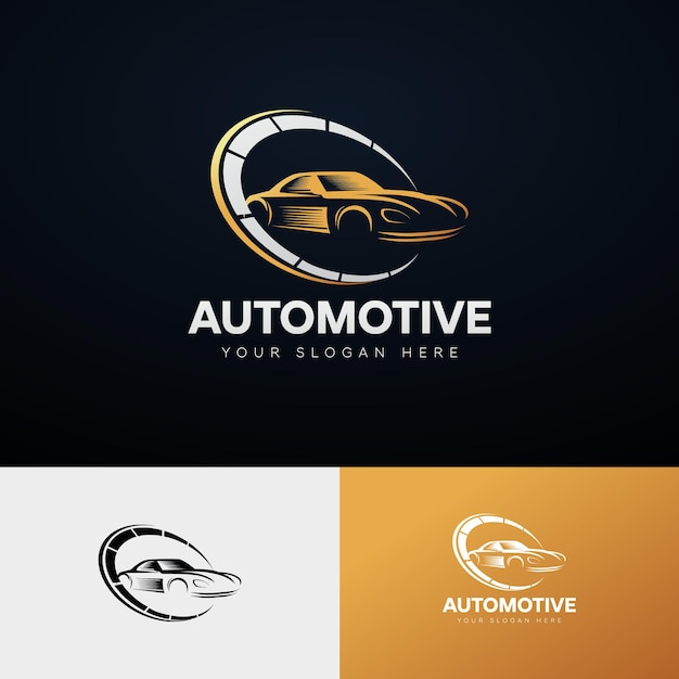 Vecteur logo pictoral automotive car top speed avec couleur or de style premium