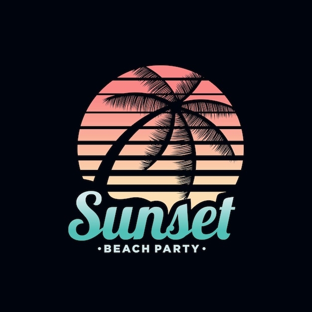 Logo De La Plage D'été Au Coucher Du Soleil