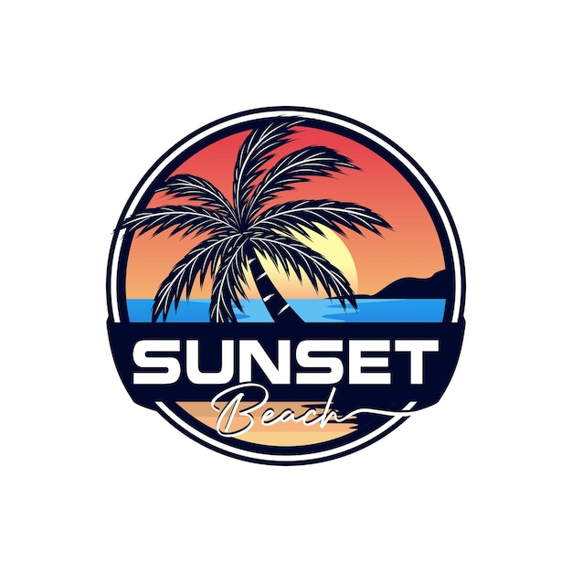 Logo De La Plage D'été Au Coucher Du Soleil