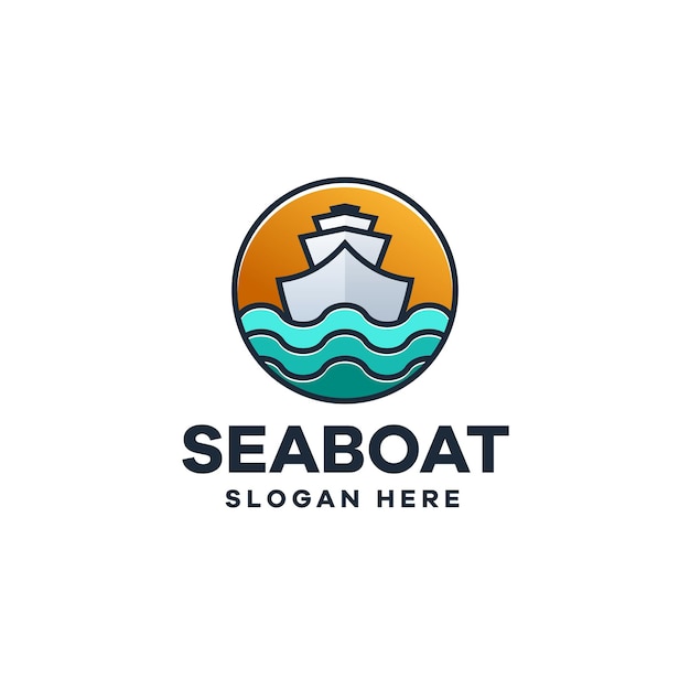 Logo De Plage De Vacances Ondulées De Bateau De Mer