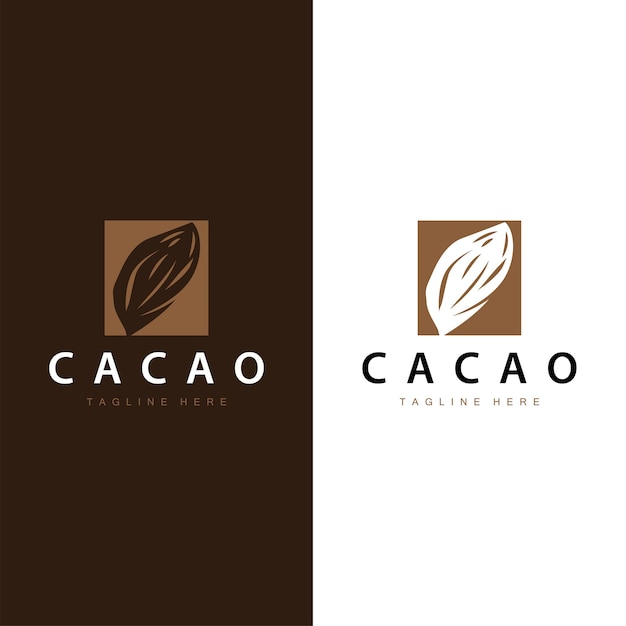 Vecteur le logo de la plante de chocolat chocolate bean avec un simple concept de feuille et de tige de graine