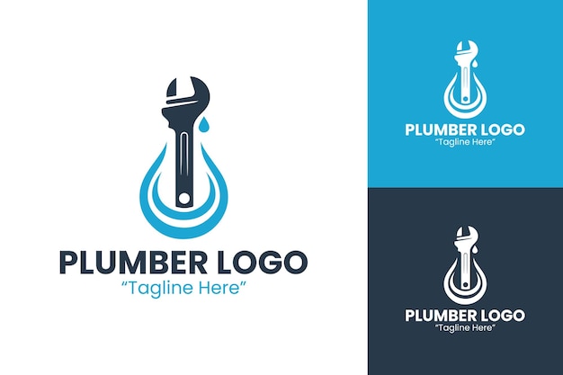 Logo plombier personnalisable avec des couleurs bleues et blanches professionnelles