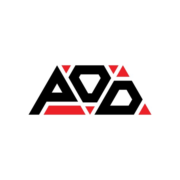 Le logo POD est un modèle de logo triangulaire avec une forme triangulaire, un monogramme, un modèle POD triangulaire vectoriel avec une couleur rouge, un logo triangular, un logo simple, élégant et luxueux.