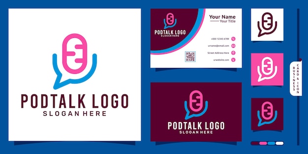 Logo De Podcast Avec Concept Moderne De Bulle De Discussion Et Conception De Carte De Visite Vecteur Premium