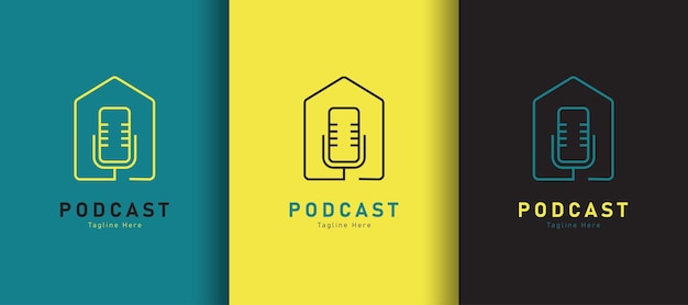 Logo de podcast maison détaillé sur fond de couleur différente