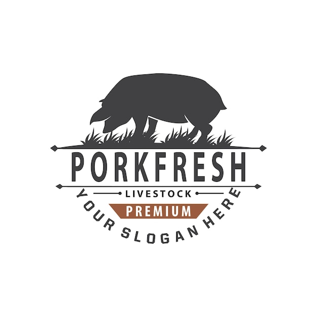 Logo de porc grillé porc porc simple timbre rustique vecteur emblème barbecue de bétail BBQ design vintage