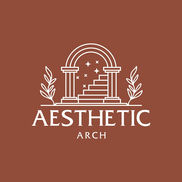 Logo De Porte Mystique Architecture D'arc Antique Escalier D'entrée Avec Porte Et Feuille De Plante Tropicale