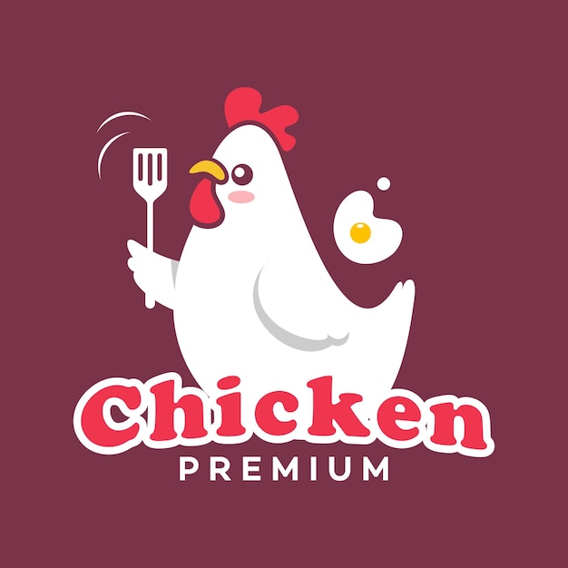 Logo De Poulet Mignon Avec Une Illustration Cool D'un Poulet Portant Un Chef39s Et Tenant Un Vecteur De Spatule