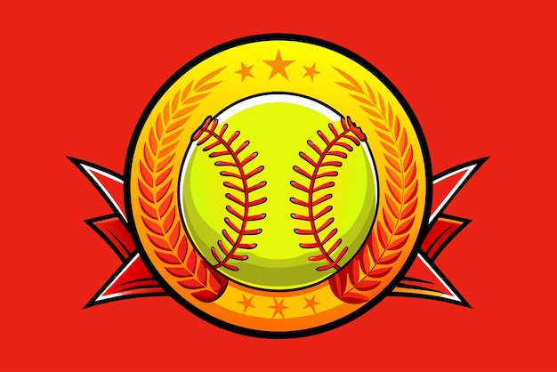 Un Logo Pour Un Club De Baseball Avec Un Ruban Doré Et Un Fond Rouge