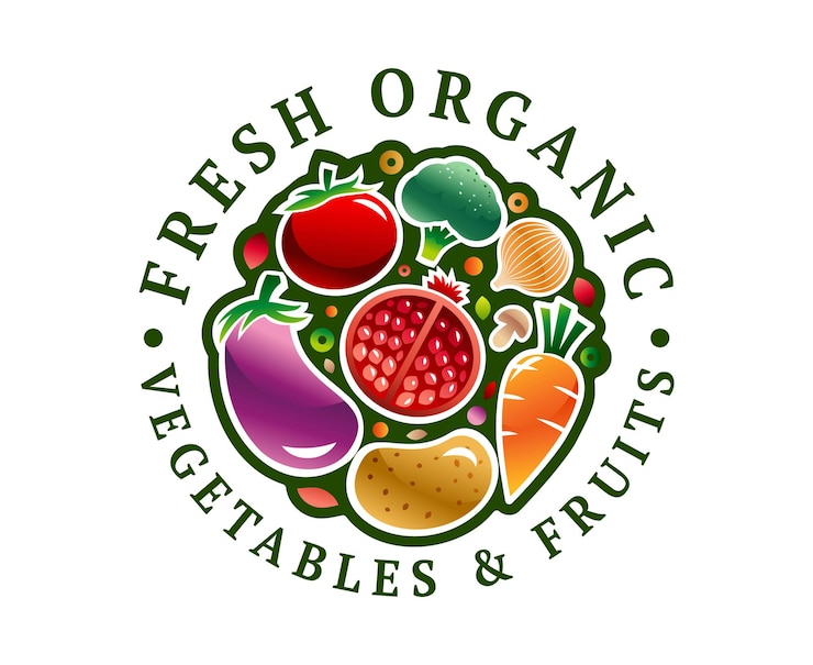 Vecteur un logo pour les fruits et légumes frais biologiques