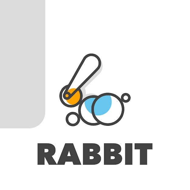 Un logo pour un lapin avec une étiquette bleue et blanche.