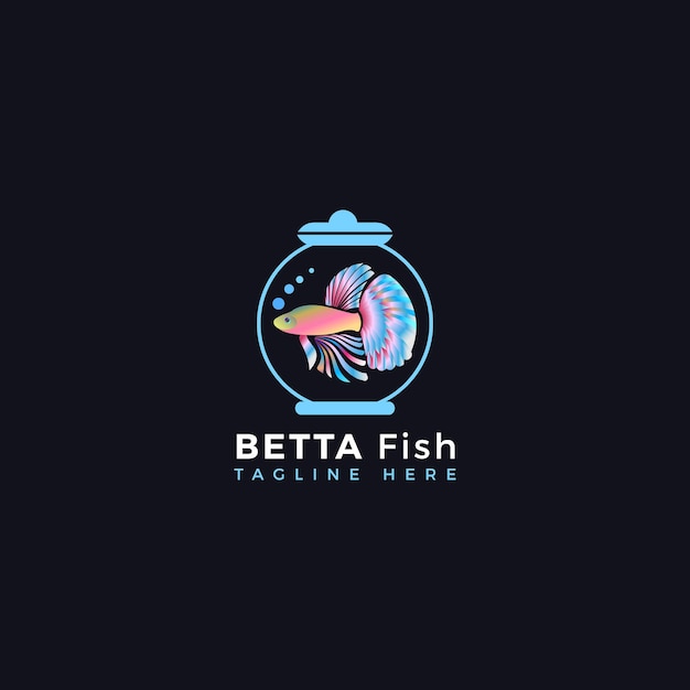 Vecteur logo pour poisson betta avec un poisson dans un bol en verre