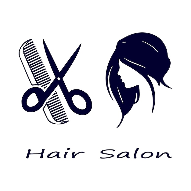 Vecteur logo pour salons de beauté et salons de coiffure à l'image d'une fille avec des ciseaux et un peigne