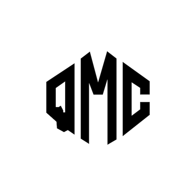 Le logo de QMC est en forme de polygone, de cube et d'hexagone, le modèle de logo vectoriel est blanc et noir, le monogramme est un logo d'entreprise et d'immobilier.