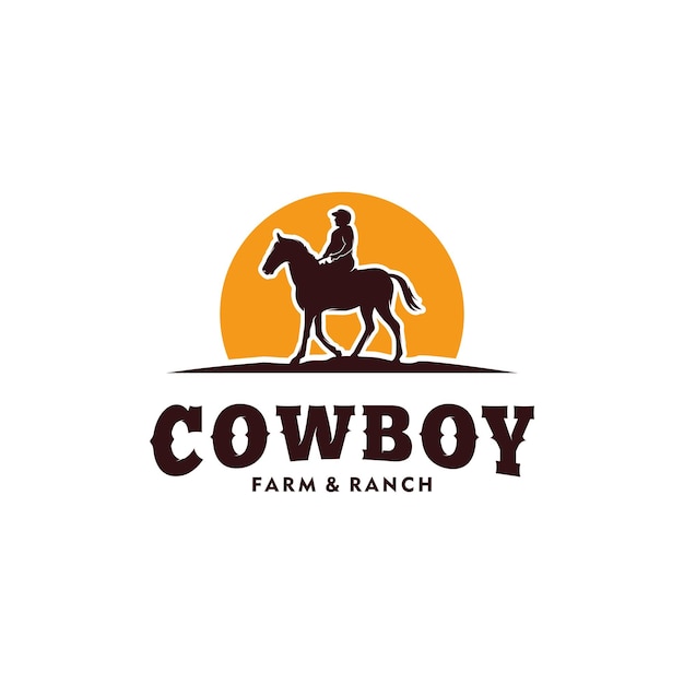 Logo Rétro De Rodéo Avec Silhouette De Cavalier De Cow-boy