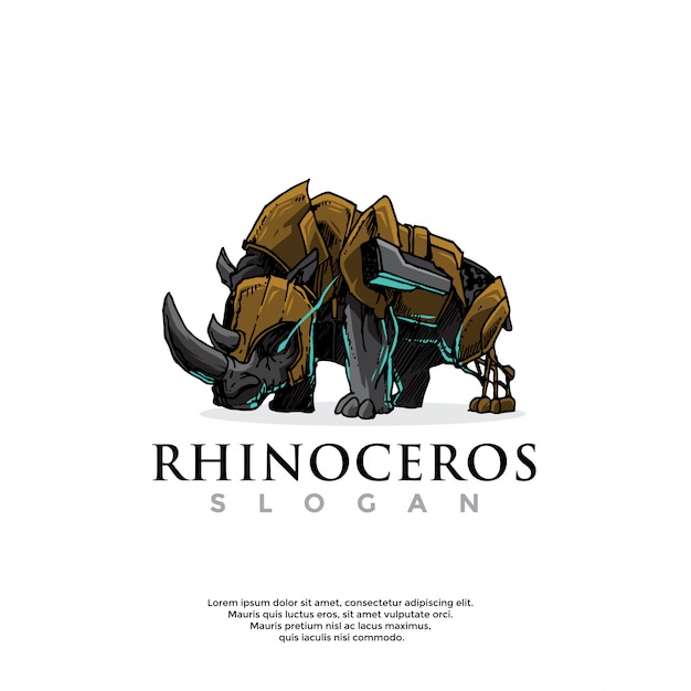 Logo De Robot Rhinocéros Dessiné à La Main