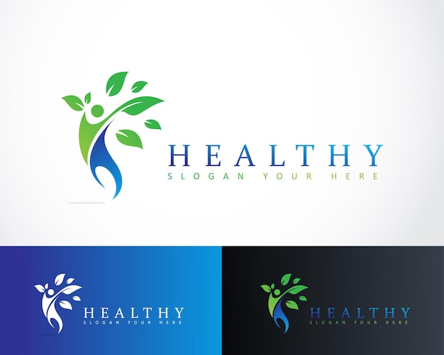 Vecteur logo sain personnes créatives arbre design concept entreprise médicale à base de plantes