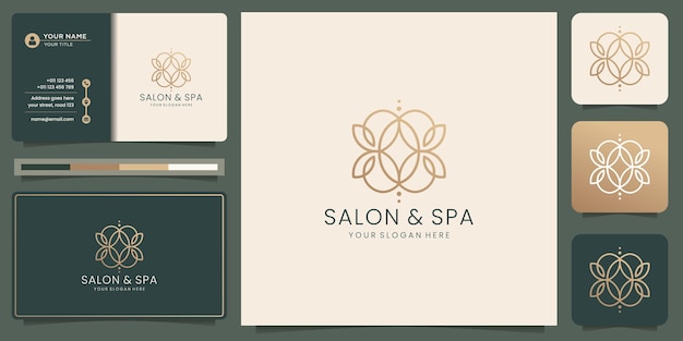 Logo De Salon Abstrait Créatif Avec Design De Style Linéaire Et Modèle De Carte De Visite. Logo De Salon Et Spa