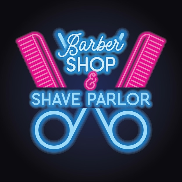 Vecteur logo de salon de coiffure avec illustration vectorielle effet néon