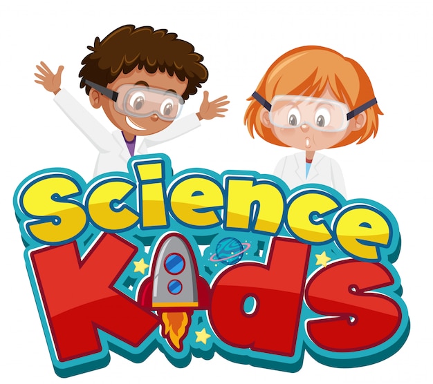 Logo De Science Enfants Avec Des Enfants Portant Le Costume De Scientifique Isolé