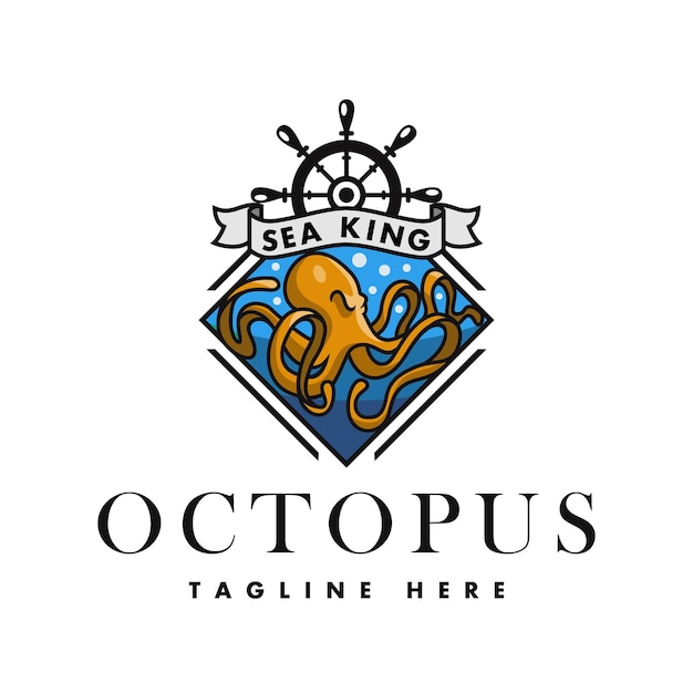 Logo Sea King Octopus Rhombus Pour Restaurants Boissons Et Nourriture