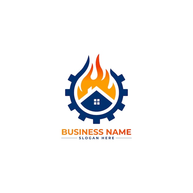 logo de service de chauffage, CVC, huile, gaz, climatisation, logo d'incendie