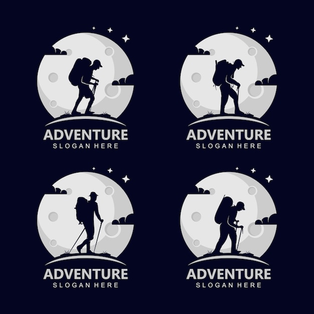 Logo de silhouette d'aventure sur la lune