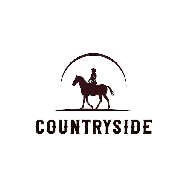 Logo De Silhouette De Cheval D'équitation De Cow-boy