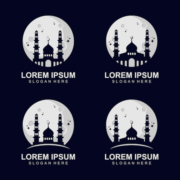 Logo De La Silhouette De La Mosquée Sur La Lune