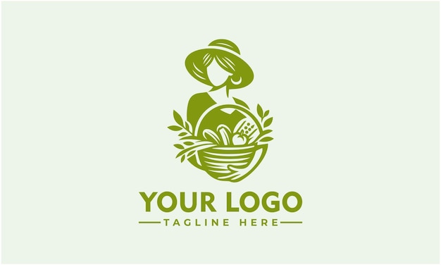 Logo Simple De Femme Fermière Une Belle Femme Portant Un Panier Avec Des Fruits Et Des Légumes