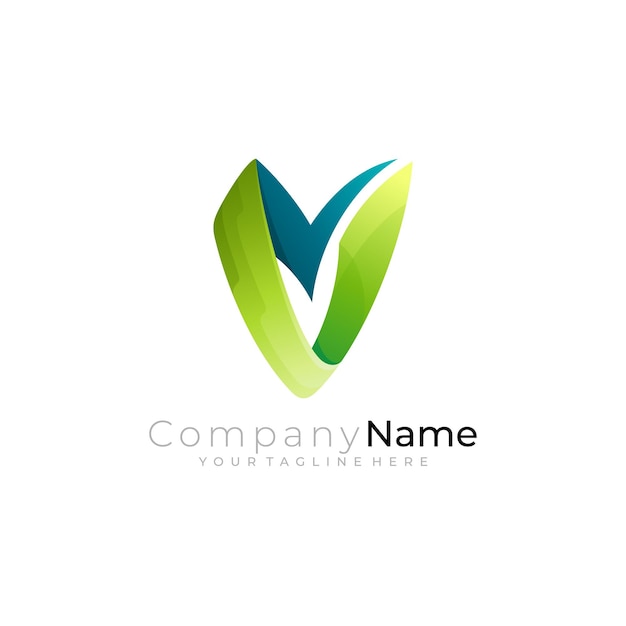 Logo Simple En Lettre V Avec Vecteur De Design Naturel De Couleur Verte