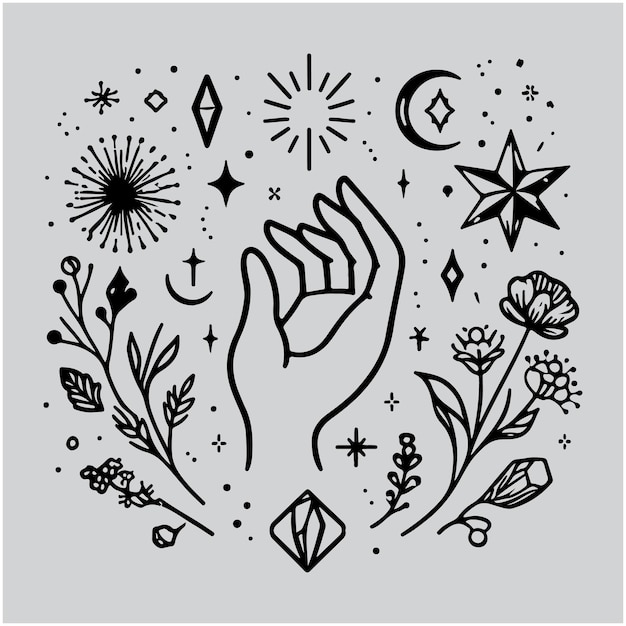 Logo Simple à La Main Emblèmes Boho Conception Logotype ésotérique Touches Féminines Magiques Cristaux Délicats