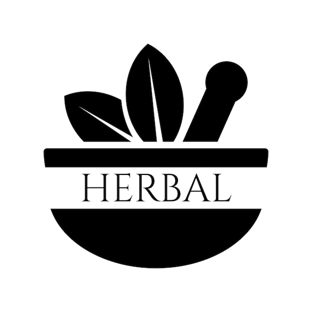 Logo simple vectoriel avec illustration et mortier de lettrage avec pilon à base de plantes ou thé