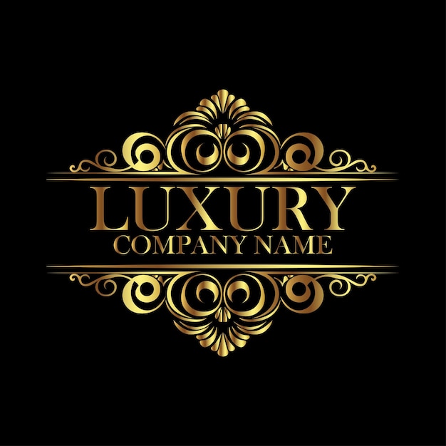 Logo de société de luxe avec un design orné d'or sur fond noir symbolisant l'élégance et la classe