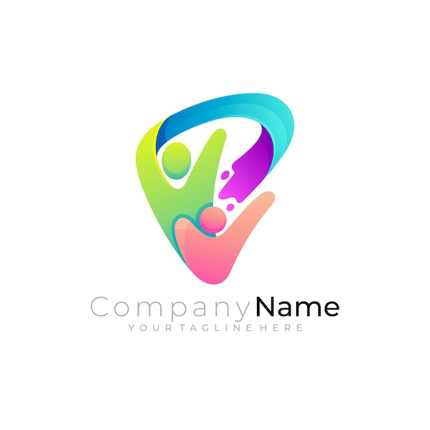 Vecteur logo de soins aux personnes avec vecteur de conception sociale 3d coloré