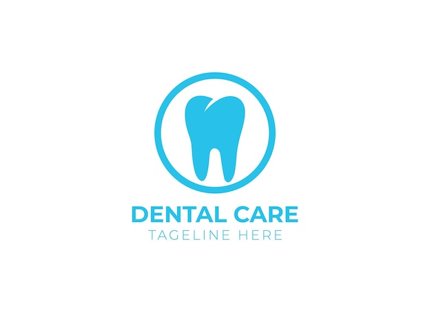 Logo de soins dentaires bleu avec une dent