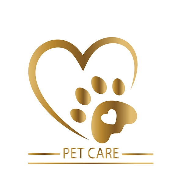 Vecteur logo de soins pour animaux de compagnie lettrage de logo de patte d'or logo pour les soins des animaux de compagnie logo animal