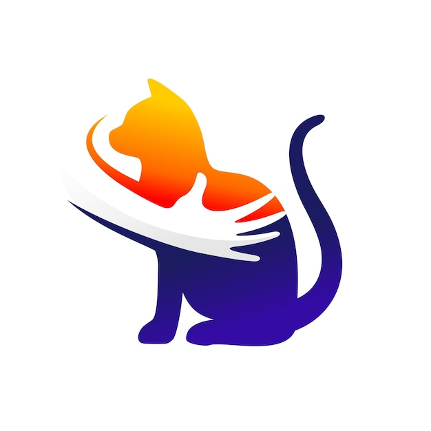 logo de soins pour chats avec concept de main