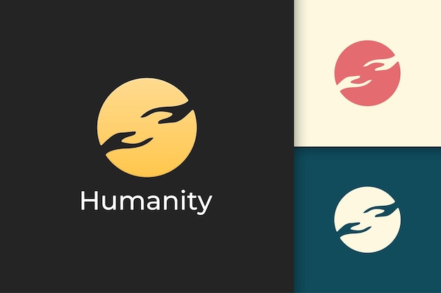 Logo De Solidarité Ou D'humanité En Cercle Simple Avec Deux Mains Atteignant