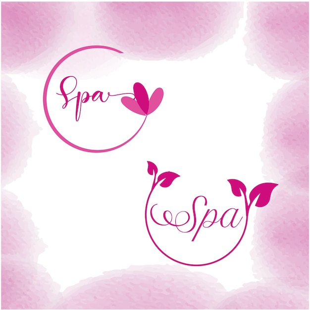 Vecteur logo spa rose et violet avec une feuille sur le dessus