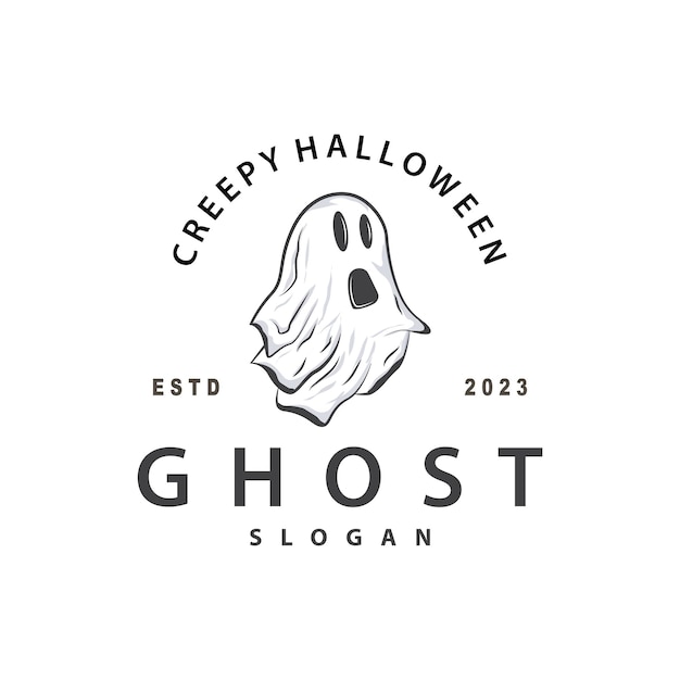 Le Logo De Spooky Fly Ghost Est Un Design D'halloween Simple, Minimaliste, Vintage Et Effrayant.