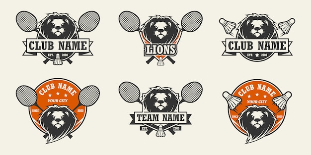 Logo De Sport Tête De Lion. Ensemble De Logos De Badminton.