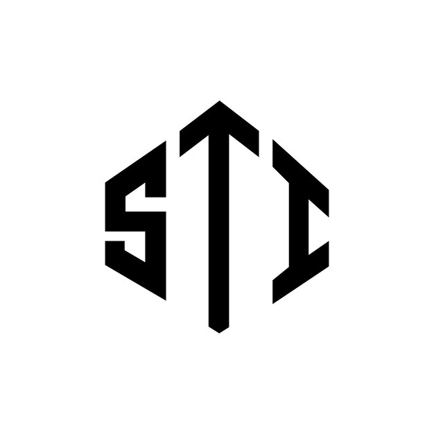 Le logo STI en forme de polygone, de cube et d'hexagone est un modèle de logo vectoriel à couleurs blanches et noires.