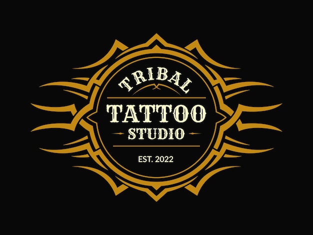 Vecteur logo de studio de tatouage de cadre tribal
