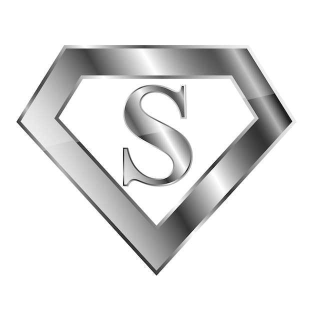 Vecteur logo de super-héros chromé 3d avec la lettre s. illustration vectorielle. logo de super-héros brillant sur fond blanc.